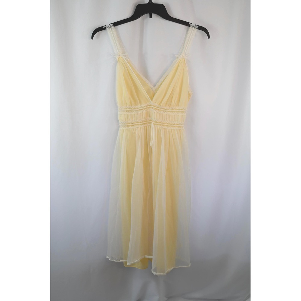 Vintage Gotham Gold Stripe Yellow Nightie Lace Baby Doll Lingerie